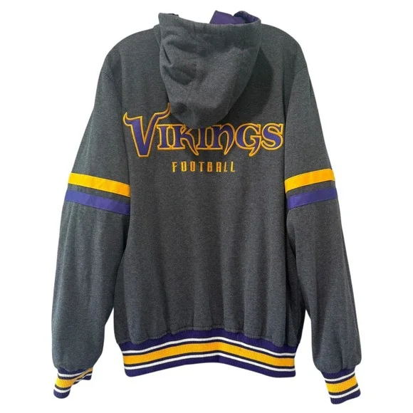 Mens Minnesota Vikings NFL Zip Up Hoodie‎ Jacket Purple Gray XL Reversible